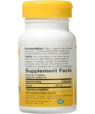 Nature's Way Activated Charcoal 560 mg Charcoal per serving 100 Capsules - Buy Online on GoSupps.com