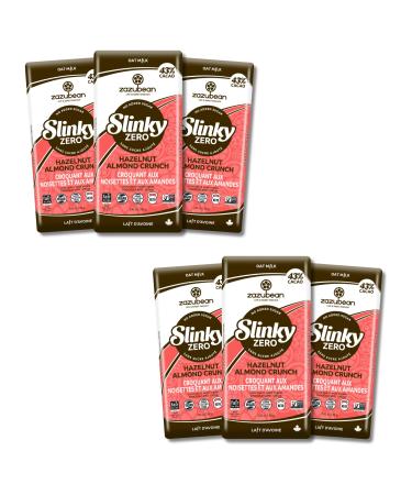 Zazubean SLINKY Chocolate bars - No Added Sugar NON-GMO Fair trade Gluten free Soy Free (Almond Crunch 1 Count (Pack of 6)) Almond Crunch 1 Count (Pack of 6)