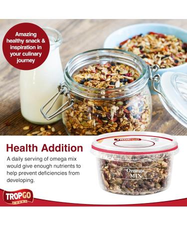 Tropgo Omega Mix 200g - Premium Nuts Seeds and Dried Fruit in Resealable and Recyclable Tub - Contains Fibre Protein and Essential Minerals - Wholesome Trail Mix - Healthy Snacks for All Ages - Buy Online on GoSupps.com
