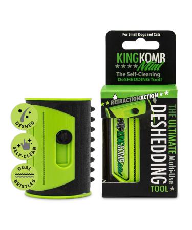 King Kanine | Deshedding Tool | Top & Undercoat | Self Clean | Retractable Blades | 3 Metal Deshedding Edges | Rubber Bristles for Grooming | Small
