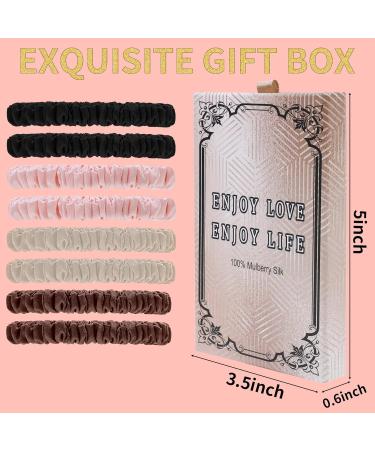 8-Piece 100% Pure Mulberry Silk Hair Tie Set for Women & Girls - Perfect for Curly Thick & Thin Hair | Cute Black Satin Sleep Hair Accessories - Buy Online on GoSupps.com