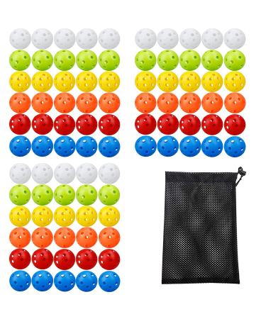 KISEER 90 Pack Colorful Plastic Practice Golf Balls Airflow Hollow Training Golf Balls with Nylon Mesh Golf Ball Bags for Driving Range Swing Practice Outdoor or Home Use