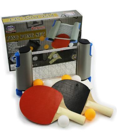 Matty's Toy Stop Deluxe Table Tennis (Ping Pong) to Go with Fully Adjustable Net, 2 Paddles, 6 Balls (3 Orange & 3 White) & Mesh Storage Bag