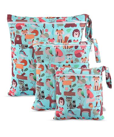 Ceekii wet and dry wrap pockets made of fabric-Ceekii 3-pack washable travel bags waterproof naspocket reusable baby beach/pool sports bag with zip pocket and push knob light green