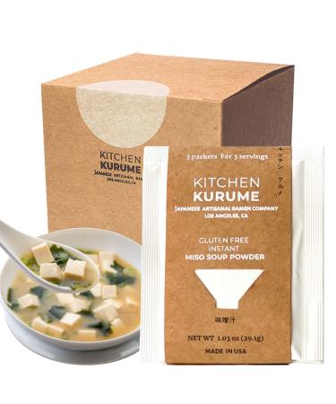 Kitchen Kurume Gluten Free White Miso Soup Powder (Pack of 15), Made in USA, Instant Shiro Miso Soup Mix, No MSG, 100% Natural, 5.1 Ounce