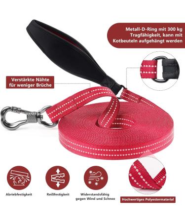 X Xben 15m Dog Tow Line - Robust Leash with Reflective Training Features Lockable Carabiner for Medium & Large Dogs - Comfort Hand Loop 2cm Wide Red - Buy Online on GoSupps.com
