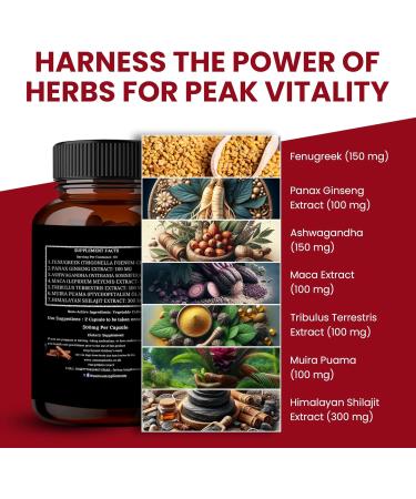 Vitality Max Supreme - Premium Vitality Health Supplement with Fenugreek, Panax Ginseng, Ashwagandha, Maca, Tribulus Terrestris, Himalayan Shilajit - 120 Vegan Supplements Capsules - Buy Online on GoSupps.com