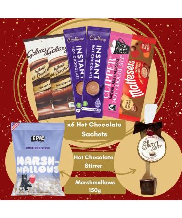 Deluxe Hot Chocolate Gift Set with 6 Variety Pack - Cadbury, Galaxy, Clipper, Maltesers - Includes Mini Marshmallows and Chocolate Spoon - Buy Online on GoSupps.com