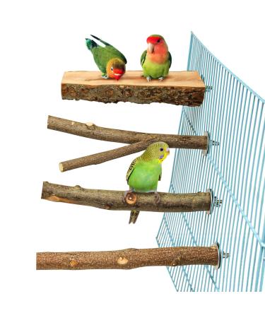 4 Pack Natural Wood Bird Perch for Bird Cages,Parrot Stand Perch Platform Exercise Playground Toys Paw Grinding Stick Perch Stand Cage Accessories for Budgies Cockatiel Conure Parakeet Lovebirds H01