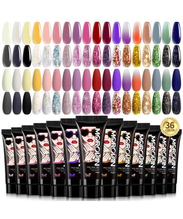 Morovan Poly Nail Gel Kit - 36 Colors Poly Gel Nail Kit Professional Poly Gel Kits for Beginners with Pure Poly Nail Gel and Glitter Poly Gel Nail Color Packs 15ml Poly Nail Extension Gel Kit Builder Nail Gel for Salon o...