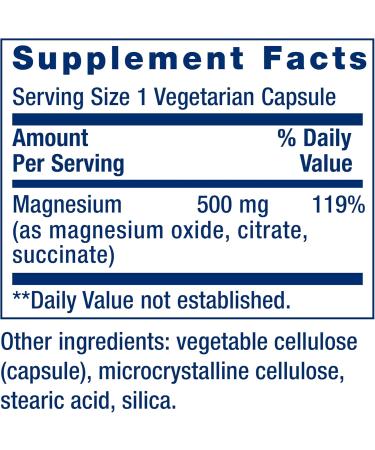 Life Extension Magnesium Caps 500mg - 100 Vegetarian Capsules | Supports Healthy Muscle & Nerve Function - Buy Online on GoSupps.com