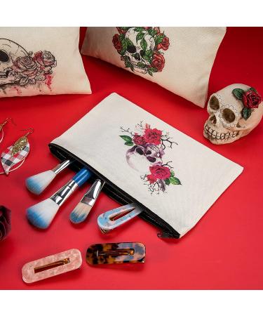 PARBEE Sugar Skull Makeup Bag Set - 12PCS Canvas Cosmetic Pouch Zipper Toiletry Bags for Dia de los Muertos - Day of the Dead Multi-purpose Organizers - Buy Online on GoSupps.com