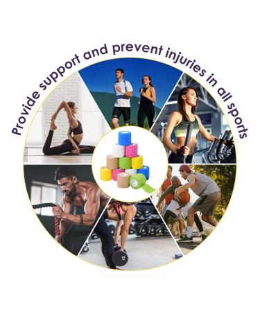 12pcs 5cm x 4.5m Cohesive Bandages - Self Adherent Sport Wrap for Wrist, Ankle Sprains - Vet Wrap for Pets - Assorted Colors - Buy Online on GoSupps.com