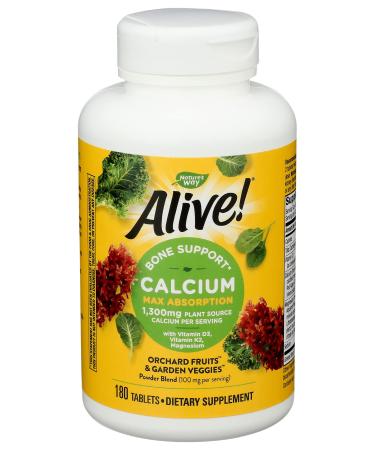 Nature's Way Alive! Calcium with Vitamin D3 Vitamin K2 Magnesium 325 mg 180 Tablets