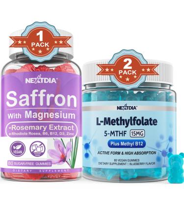Nextdia Magnesium Glycinate + L-MethylFolate 15mg & Methyl B12 Gummies 3 Pack
