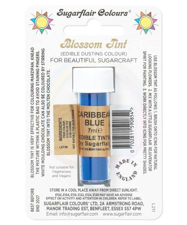 Sugarflair Caribbean Blue Blossom Tint Food Colouring and Dusting Powder Matt Finish Brush On or Mix with Rejuvenator Spirit to Create a One of A Kind Cake - 7ml
