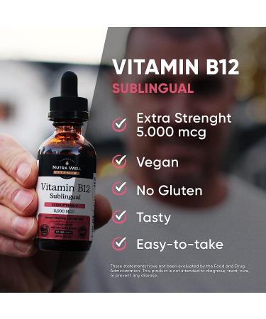 Nutrawell Vitamin B12 Liquid 5000mcg - Energy & Cardiovascular Support - Vegan Methylcobalamin B12 Drops 1oz - Buy Online on GoSupps.com