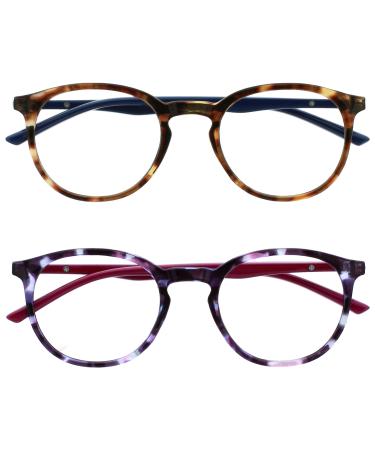 Opulize met reading glasses 2 Pack slim round frame spring hinges scratch-resistant brown purple men women rr60-25 +2.00 brown dark blue / purple cherry red +2.00 dioptries