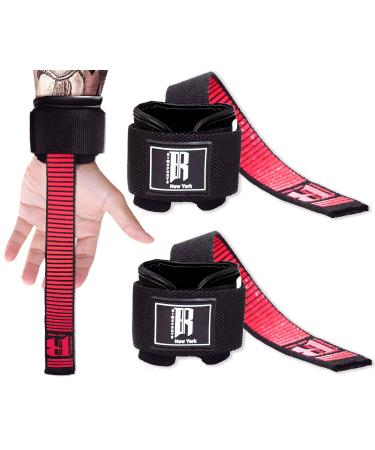RIMSports Weight Lifting Straps with Wrist Support - Wrist Straps for Weightlifting - Superior Deadlift Straps and Workout Wrist Wraps for Deadlifting in Gym - Ideal Lift Straps for Powerlifting Red