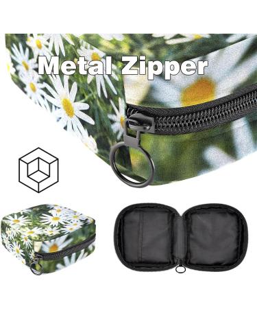 Buy Stylish Menstruation Pad Bag with Zipper | Women's Napkin & Tampon Collecting Bags - Daisy & Chamomile Design - Buy Online on GoSupps.com