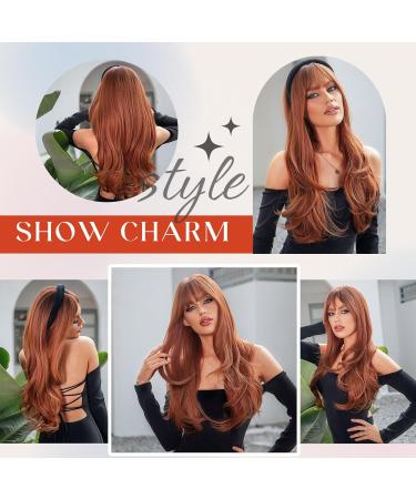 Kellynee Auburn Ginger Wig with Bangs - Long Straight Synthetic Heat Resistant Wig for Women - Effortlessly Elegant for Parties - Buy Online on GoSupps.com