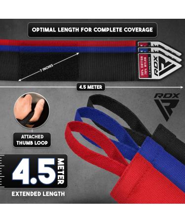 RDX 4.5m Professional Boxing Bandages - MMA Muay Thai & Kickboxing - Elastic Hand Wraps with Thumb Loop - Pack of 3 for Training - Buy Online on GoSupps.com