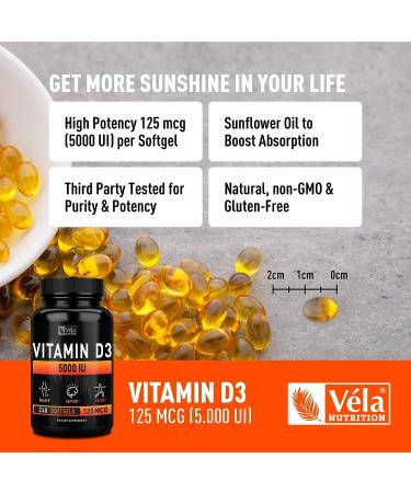 Extra Strength Vitamin D3 5000IU Softgels - 240 Day Supply | High Potency, Gluten Free & Easy to Swallow for Overall Health Support - Buy Online on GoSupps.com