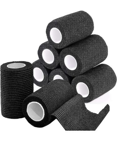 ADMITRY 8 Rolls Self Adhesive Bandage Tape 7.5cm x 4.5m Vet Wrap for Dogs Horses Pets Elastic Cohesive Bandages for Wrist Ankle Sprains and Swelling (Black) Black Vet Wrap 7.5cm