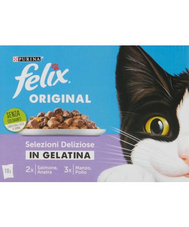 Felix Original S lections d licieuses en gel e avec saumon canard poulet et boeuf 1 paquet de 10 sachets de 85 g (total 850 gr)