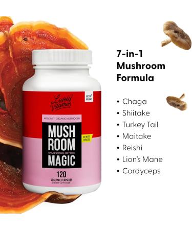 LIVELY VITAMIN CO. Mushroom Magic - Chaga - Cordyceps - Lions Mane - Turkey Tail - Reishi - Shiitake - Maitake - Immune - Energy - Memory - Non-GMO - 120 Vegan Capsules - Buy Online on GoSupps.com