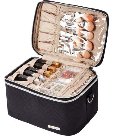 BELALIFE Double Layer Travel Makeup Bag - Portable Cosmetic Organizer for Brushes Sets - Large Toiletry Holder with Straps - Black - Buy Online on GoSupps.com