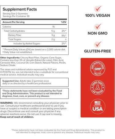 O Positiv URO Fiber Gummies for Adults, 60 Count (Pack of 1) - Prebiotic Chicory Root Inulin Fiber Supplement - Daily Gummy Fiber for Digestive Gut Health - Non-GMO, Vegan & Cruelty-Free - Buy Online on GoSupps.com