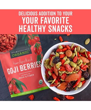 Viva Naturals Organic Dried Goji Berries - Non-GMO, Vegan, 1 lb | Perfect for Baking & Healthy Snacks - Buy Online on GoSupps.com