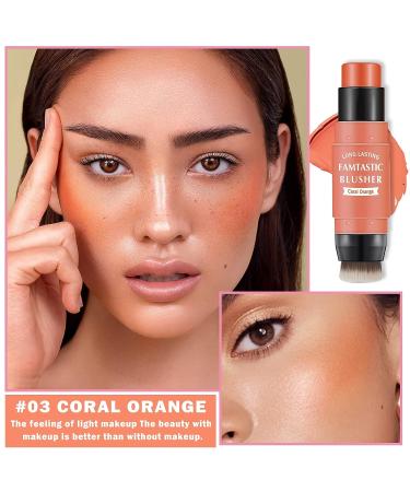 3-in-1 Cream Blush Stick - Coral Orange | Multi-Use Cheek, Lip, and Eyeshadow Makeup | Waterproof & Long Lasting with Brush - Buy Online on GoSupps.com