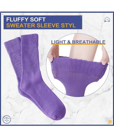 Kayhoma Extra Soft Cotton Diabetic Socks for Women 9-12 - Loose Fitting Crew Socks - Black, White, Blue, Purple - Buy Online on GoSupps.com
