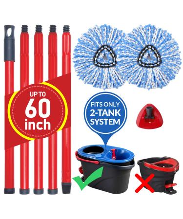 Twinko Max Spin Mop Kit (No Bucket) Compatible with 2-Tank System Triangle Spin Mop 60" Multi-Size Combination Handle 2 Pack Microfiber Head Refills 1 Pack Replacement Base Part 2-tank System Spin Mop With 2 Head Refills