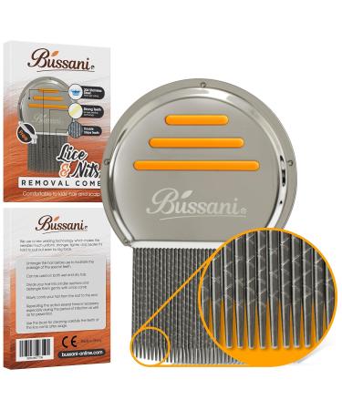 Bussani Lice Comb Removal | Effective for Nit Eggs or Dandruff | Won't Rust | No Pulling Hair | Best for Long Short Thick Thin Fine Dry Afro Wet Hair | Premium 304 Stainless Steel | W/ Cleaning Brush