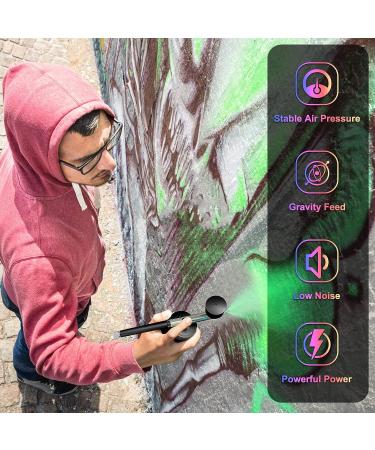 Rechargeable Airbrush Kit with Compressor - Portable High Pressure Air Brush Gun with 0.3mm Nozzle for Painting, Tattoos, Nail Art, Makeup, Cake Decorating - Black - Buy Online on GoSupps.com