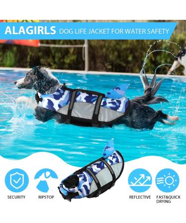 Alagirls Dog Life Jacket - Adjustable Swimming Vest for Small Medium & Large Dogs - Strong Buoyancy & Rescue Handle - Blue Camo XXL (74-84cm) - Buy Online on GoSupps.com
