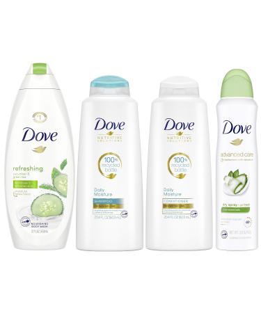 Dove Hair and Skin Care Regimen Pack For Soft Skin and Clean Hair Cool Moisture Includes 2 Hair and 2 Skin Care Products, 66.6 Ounce