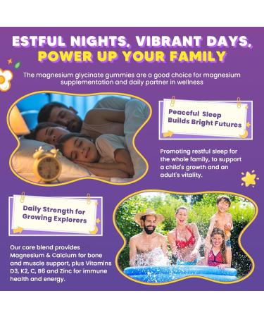 Magnesium Glycinate Gummies 400/200mg for Kids & Adults, NO Melatonin Sleep Aid Magnesium Supplement Gummies with Chamomile, Lavender, L-Theanine & GABA, B6, D3 & K2 for Bone, Relax, Immune Support - Buy Online on GoSupps.com