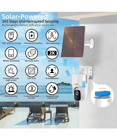 AMTIFO Solar Wireless Outdoor Security Camera - 2K WiFi Surveillance System with Motion Detection and Color Night Vision - Buy Online on GoSupps.com