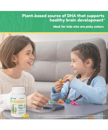 Kiddivit Algal Oil DHA Softgels for Kids Plant-Based Omega-3 from Algae 100 mg DHA per Softgel Supports Brain Eye and Nervous System Development Vegan 90 Softgels - Buy Online on GoSupps.com