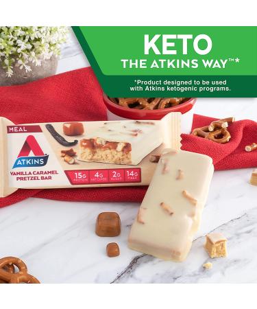 Atkins Vanilla Caramel Pretzel Protein Meal Bar - Keto Friendly - 5 Count - Buy Online on GoSupps.com