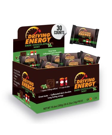 Driving Energy - Caffeinated Energy Bite Size - Dark Chocolate Mint Energy Fuel with 150mg Caffeine - Long-Lasting Energy for Gym, Workout, Adults - Great Taste - Low Carb - Healthy Snack - 30 Count