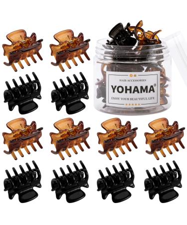 YOHAMA 12 pcs Small Hair Claw Clips 1 inch Durable Mini Jaw Clip Claw for Kids and Adult Multifunction Non-slip Hair Clips Black and Brown Colors Fixed Bangs Decoration Hairstyle. Brown+Black