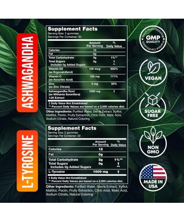 Joyli L-Tyrosine + Ashwagandha Gummies Focus Memory & Mental Clarity Support Vegan Formula with Vitamin C & Zinc 2 Pack for Adults & Kids - Buy Online on GoSupps.com