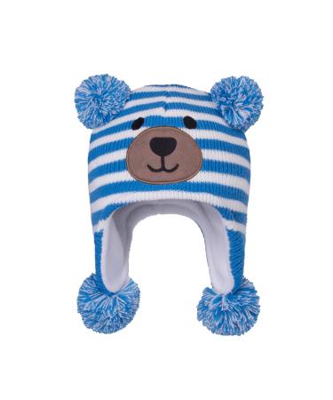 LANGZHEN Toddler Kids Infant Winter Hat Earflap Knit Warm Cap Fleece Lined Beanie for Baby Boys Girls 6-12 Months Bear -Blue Stripe