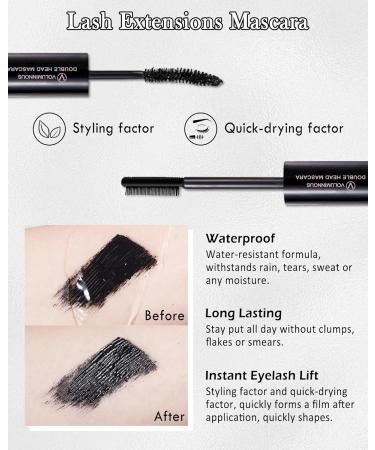 Black Waterproof Mascara & Lash Primer 2-In-1 Curling Eyelash Mascara & Lengthening Mascara Primer with Silk Fiber Mascara Black Volume and Length Lash Lift with Up to 16H Wear Prime Mascara Makeup - Buy Online on GoSupps.com