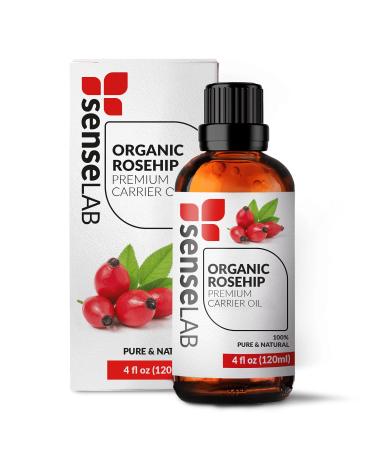 SenseLAB Organic Rosehip Oil - 100% Pure Extract Cold Pressed Rose hip Oil - Rosehip Seed Oil Moisturizing Skin Oil - Rosehip oil for face - Tame Dry and Frizzy Hair - Aceite de Rosa Mosqueta (120 ml) Rosehip 120ml (Carr...